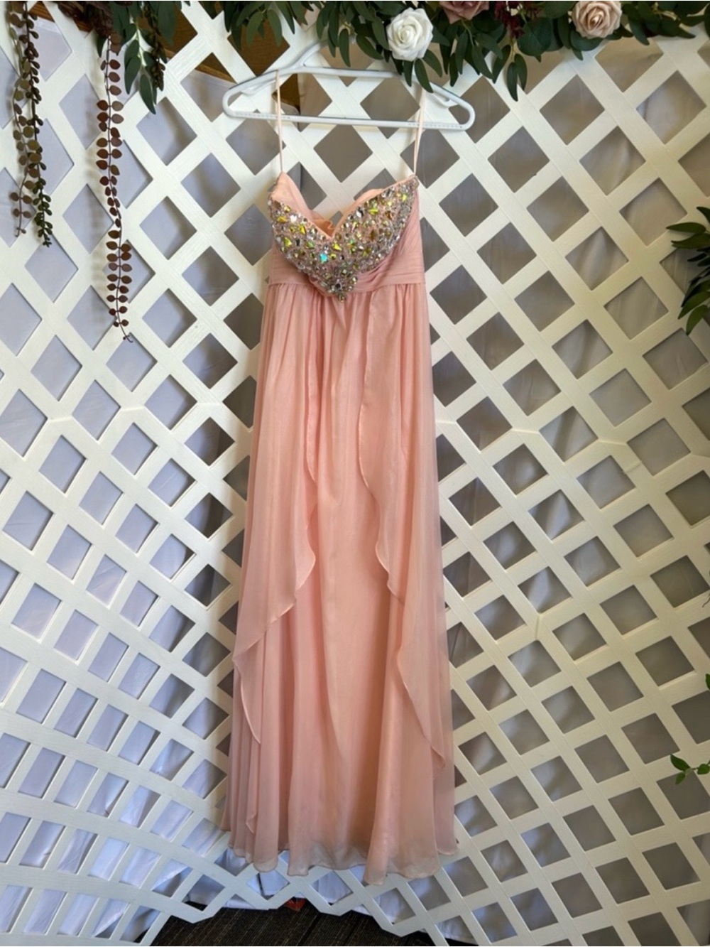 Bonny Bridal Pink Beaded Strapless Prom Dress Chiffon Formal Gown Size 4 Fairy